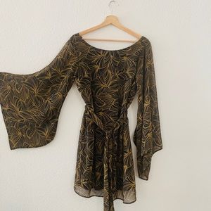 Brown and Black Flowy Sleeve Tunic Dress